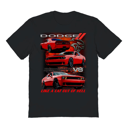 Dodge Cat Out of Hell Mens T Shirt Black