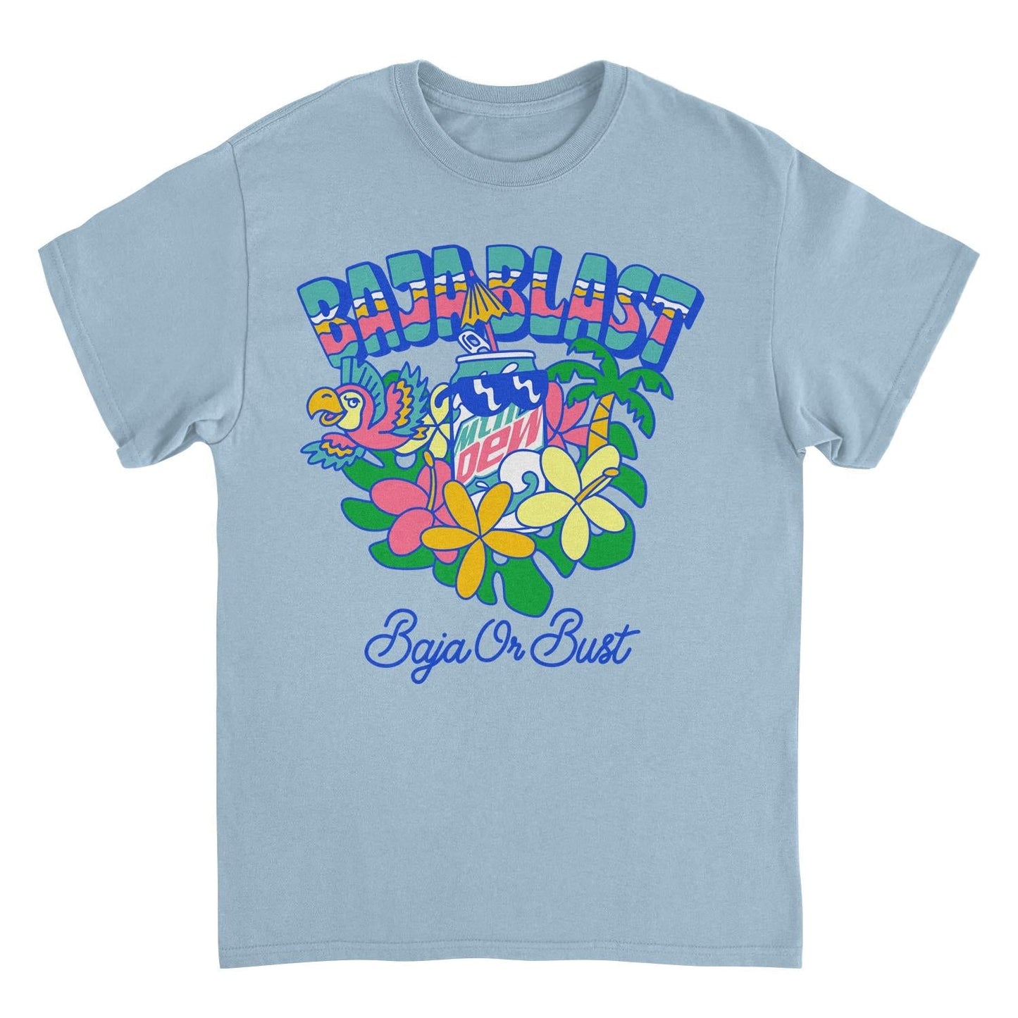Mountain Dew Tropical Baja Mens T Shirt Light Blue Officially Licensed