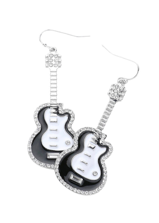 Rhinestone Guitar Dangle Earrings