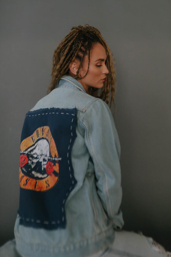 Guns N Roses Hand Stitched Blue Denim Womens Jacket