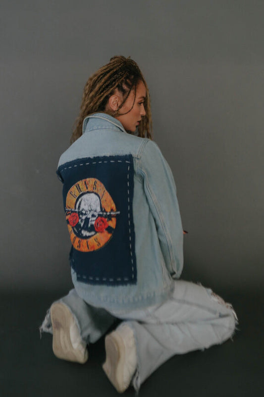 Guns N Roses Hand Stitched Blue Denim Womens Jacket