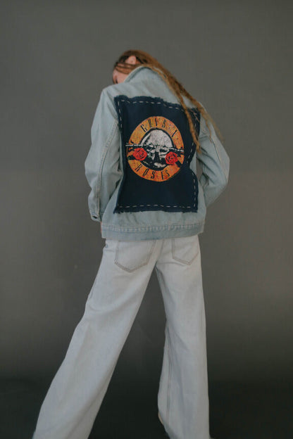 Guns N Roses Hand Stitched Blue Denim Womens Jacket