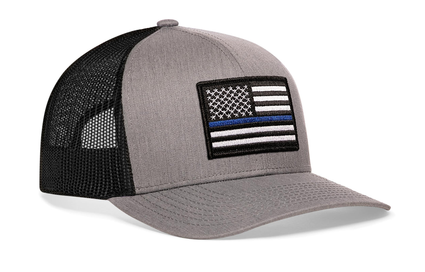 Thin Blue Line Trucker Hat  |  Gray-Black Police Snapback