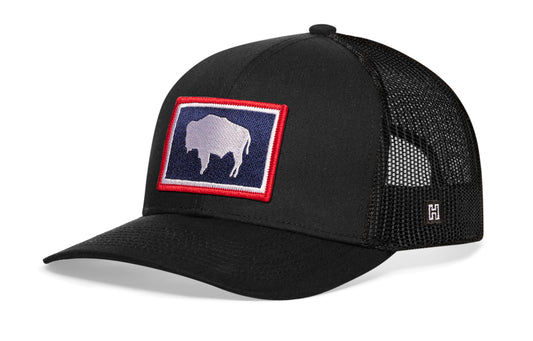 Wyoming Flag Trucker Hat  |  Black WY Snapback Haka