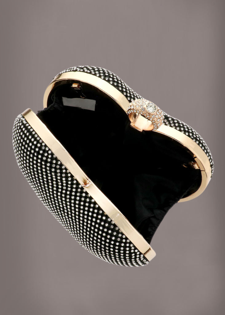 Rhinestone Black Heart Clutch