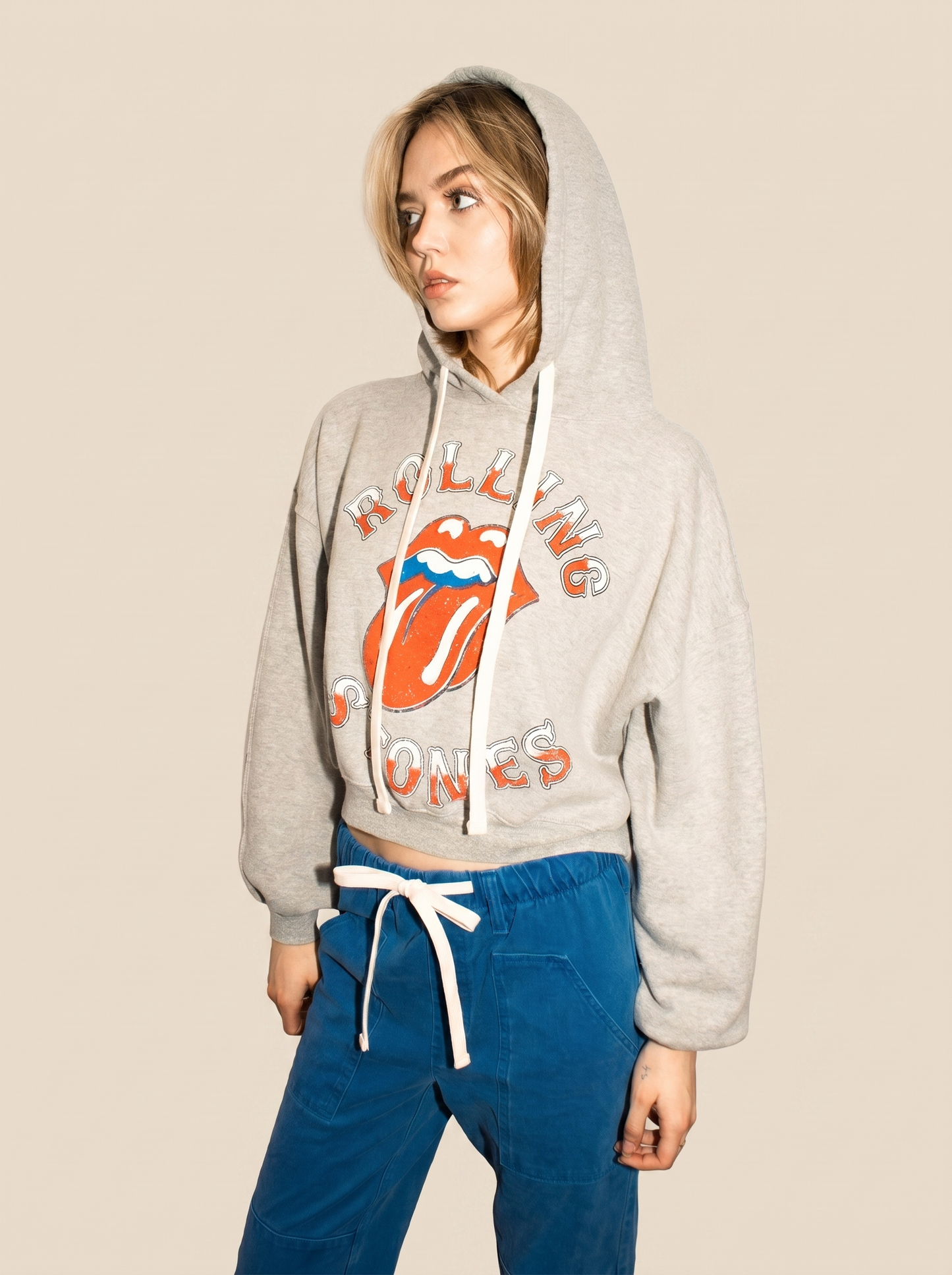 Rolling Stones Old English Womens Hoodie Grey Officially Licensed