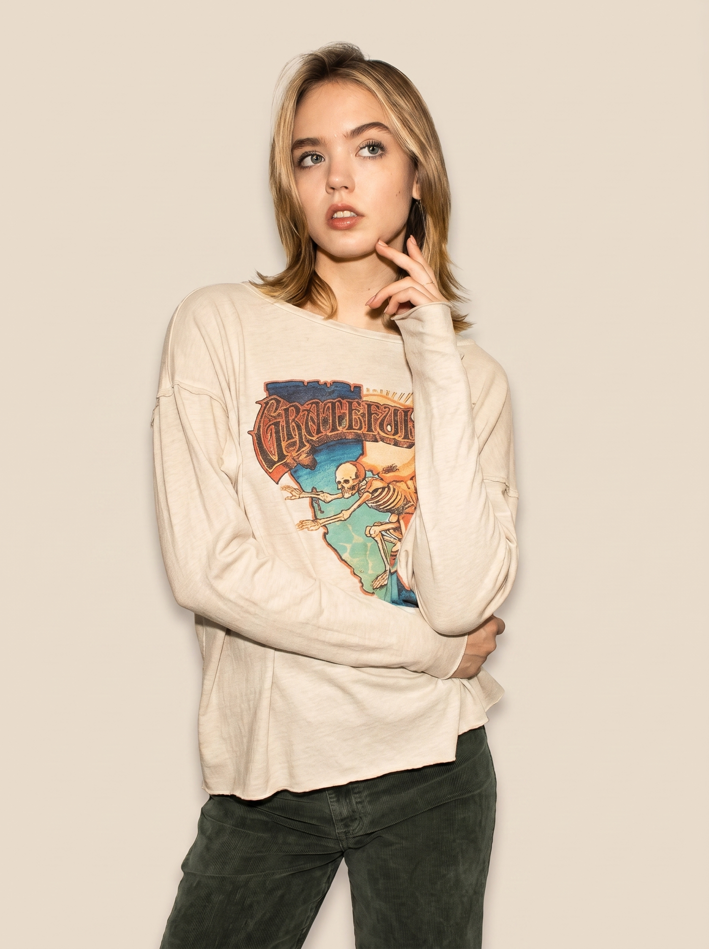 Grateful Dead California Womens Top Long Sleeve Shirt Natural Officially Licensed