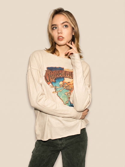 Grateful Dead California Womens Top Long Sleeve Shirt Natural Officially Licensed