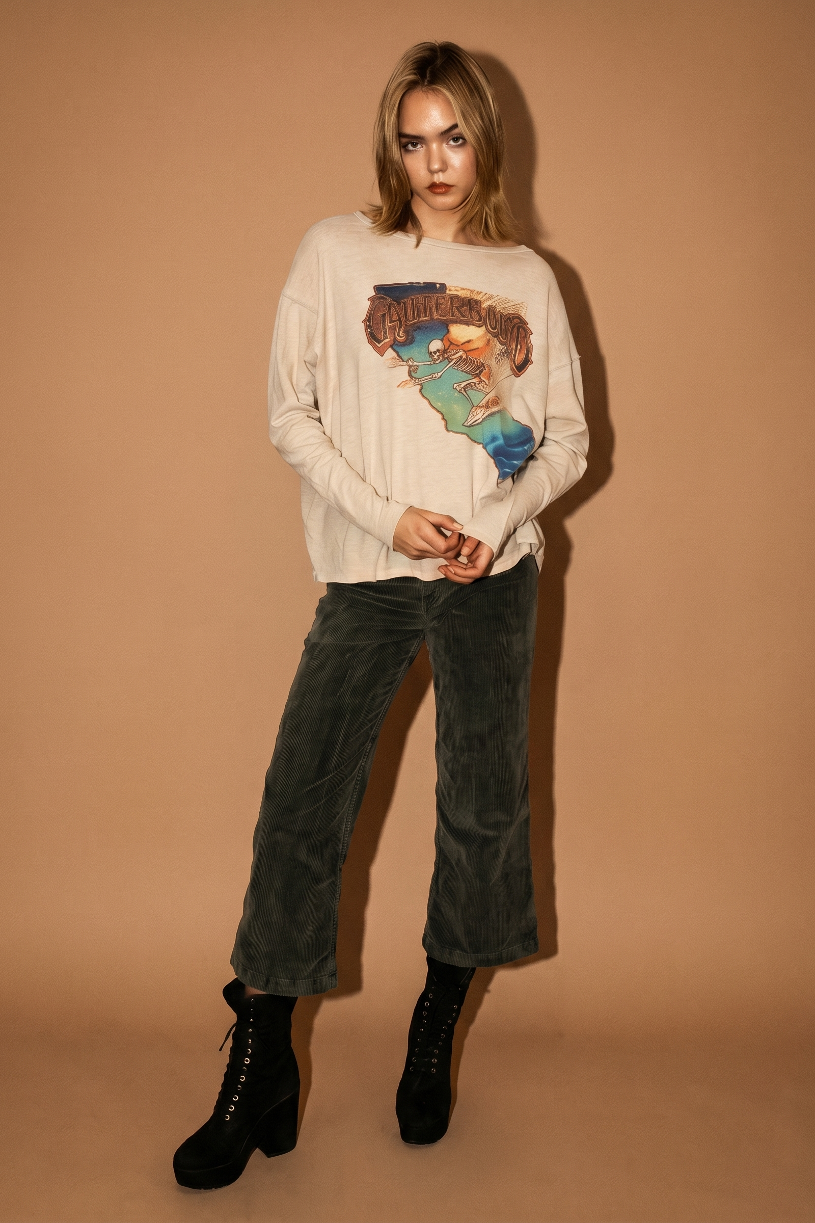Grateful Dead California Womens Top Long Sleeve Shirt Natural Officially Licensed