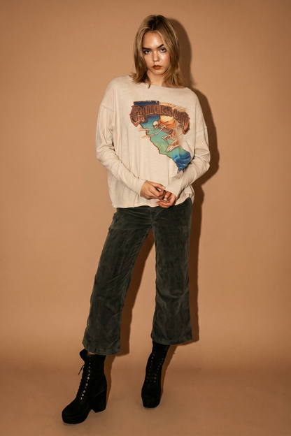 Grateful Dead California Womens Top Long Sleeve Shirt Natural Officially Licensed