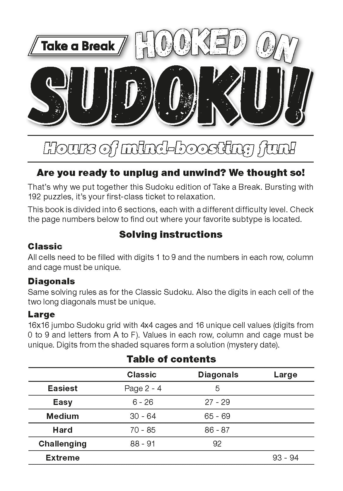Take a Break - Hooked on Sudoku 25.02.07: Large Print, 192 Puzzles, Fun For Everyone