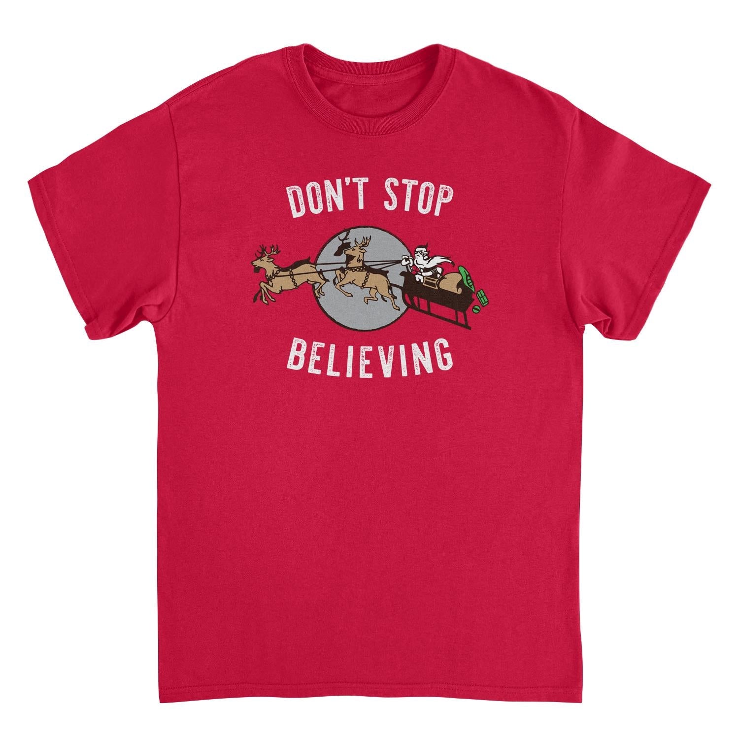 Don't Stop Believing Mens Christmas T-Shirt Red Officially Licensed