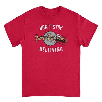 Don't Stop Believing Mens Christmas T-Shirt Red Officially Licensed