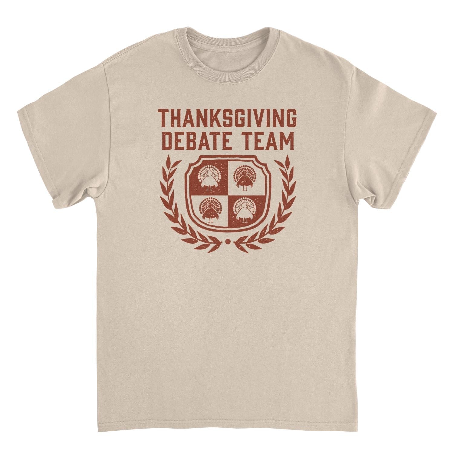 Thanksgiving Debate Team Mens Ideanest T Shirt Tan Officially Licensed