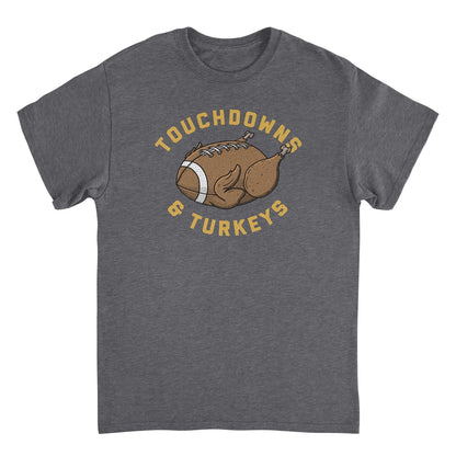 Touchdowns and Turkeys Football Mens Ideanest T Shirt Charcoal Officially Licensed