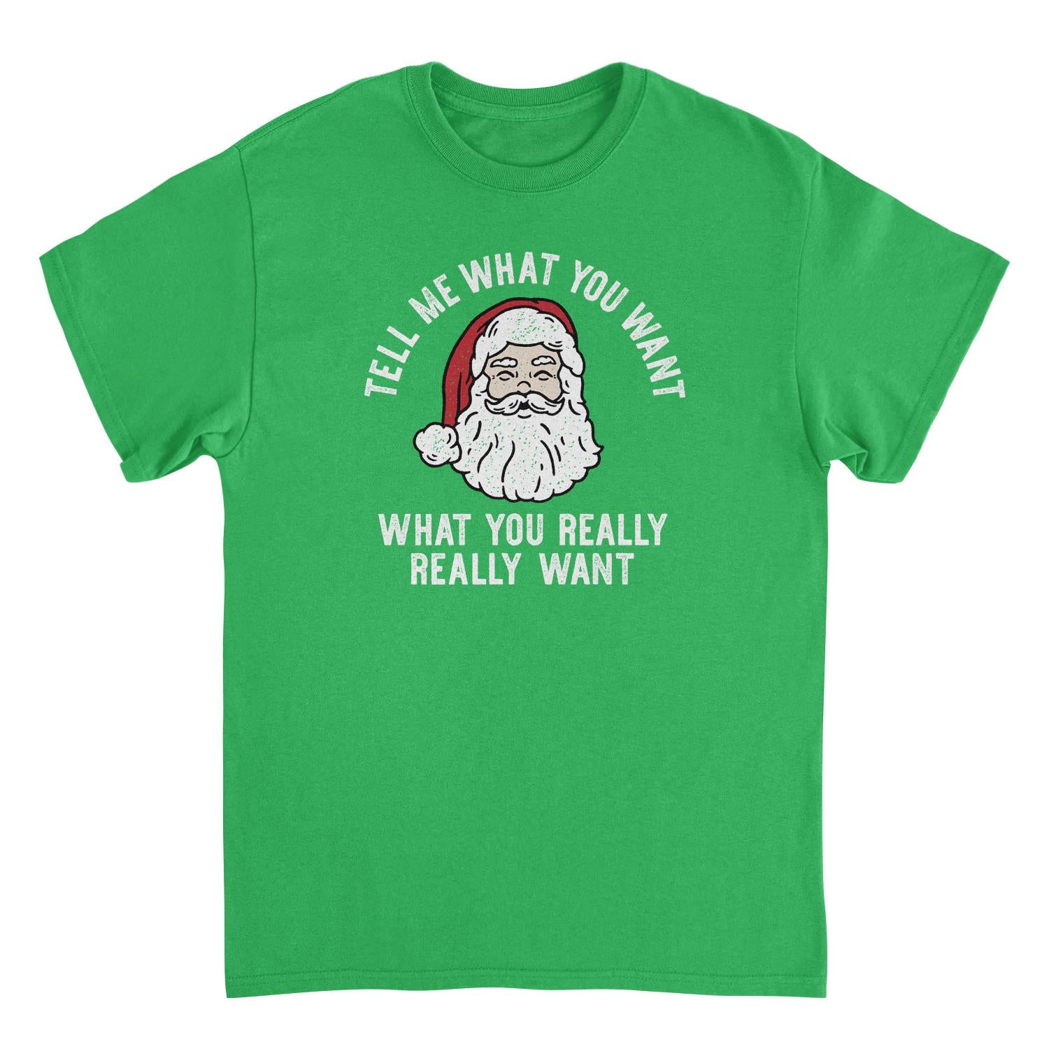 Tell Me What you Want What You Really Really Want Mens Christmas T-Shirt Green Officially Licensed