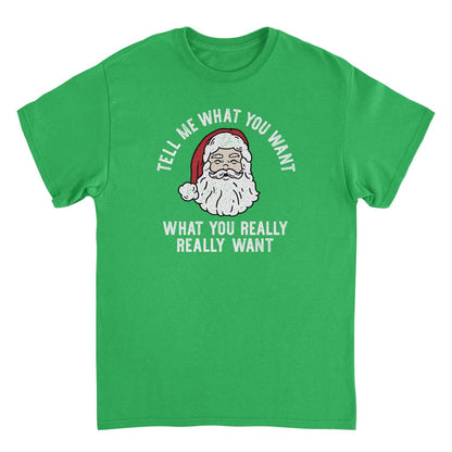 Tell Me What you Want What You Really Really Want Mens Christmas T-Shirt Green Officially Licensed