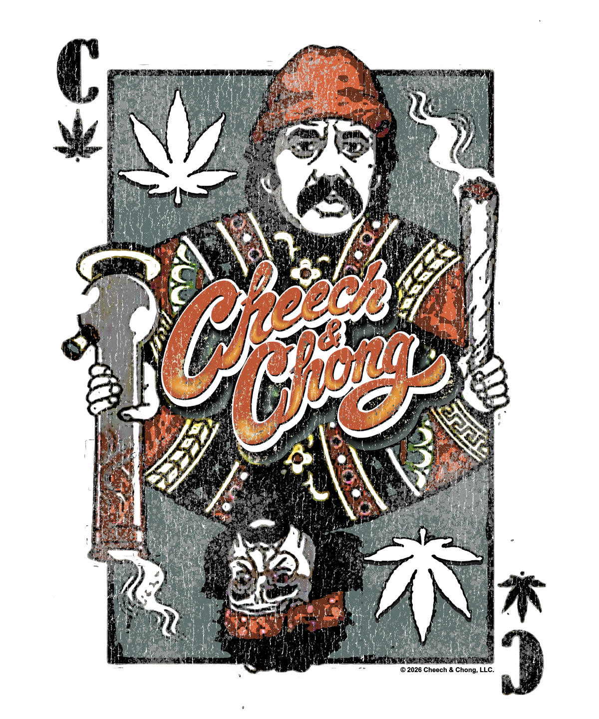 Cheech & Chong Playing Card King Character Distressed Mens T Shirt Grey Officially Licensed