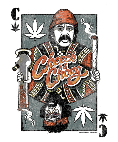 Cheech & Chong Playing Card King Character Distressed Mens T Shirt Grey Officially Licensed