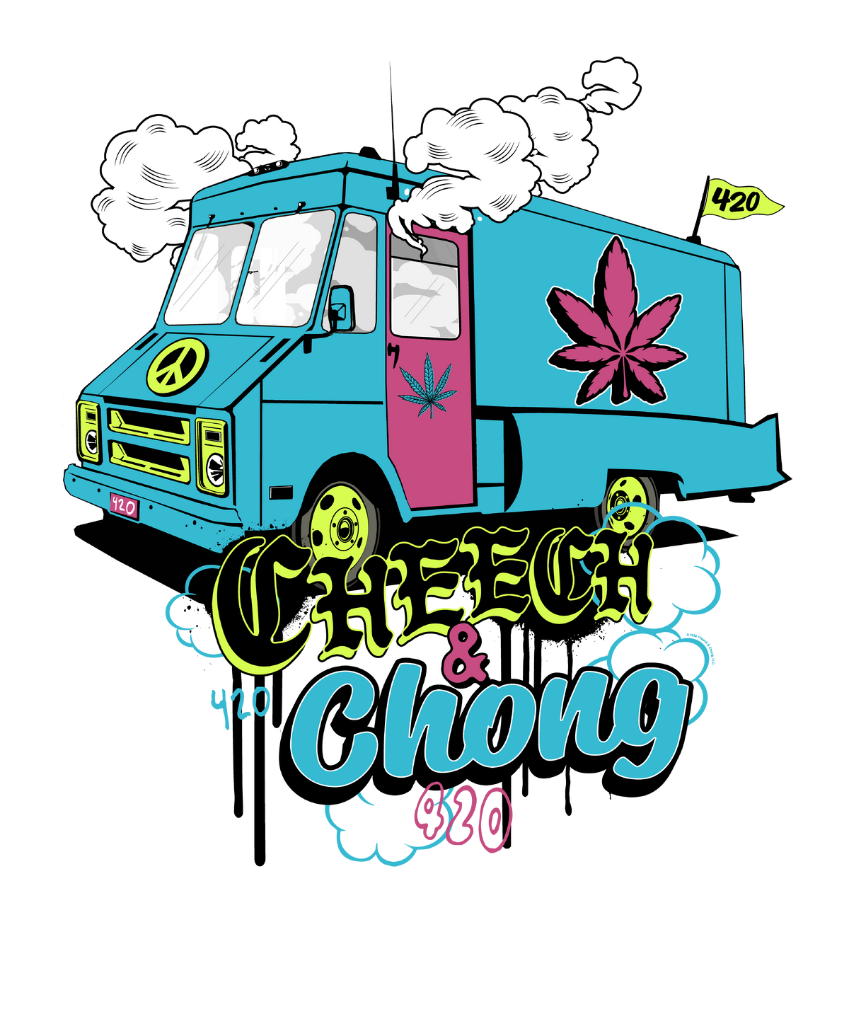 Cheech & Chong 420 Truck Leaf Mens T Shirt Grey Officially Licensed