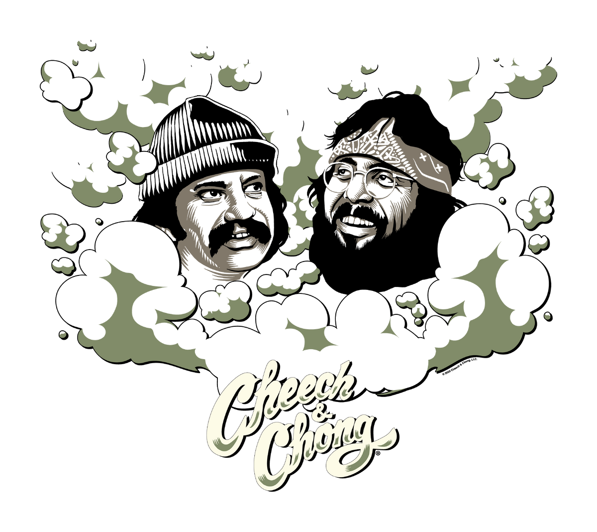 Cheech & Chong Faces Smoke Cloud Mens T Shirt Grey Officially Licensed