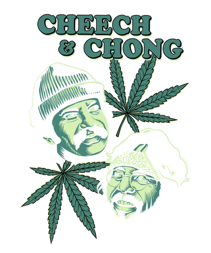 Cheech & Chong Duo Portrait Leaf Mens T Shirt Black Officially Licensed
