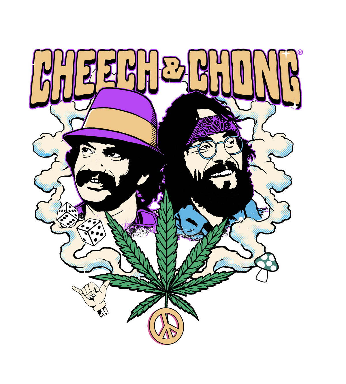 Cheech & Chong Duo Portrait Dice Peace Leaf Mens T Shirt Black Officially Licensed