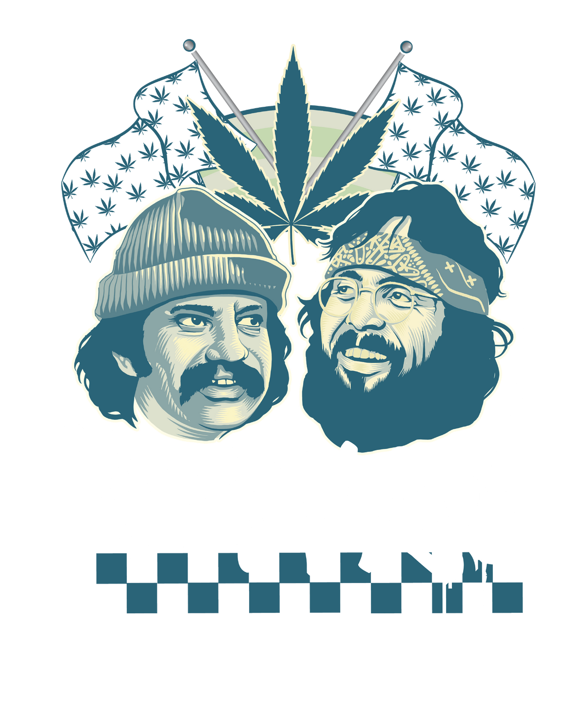 Cheech & Chong Team 420 Duo Leaf Flags Mens T Shirt Black Officially Licensed