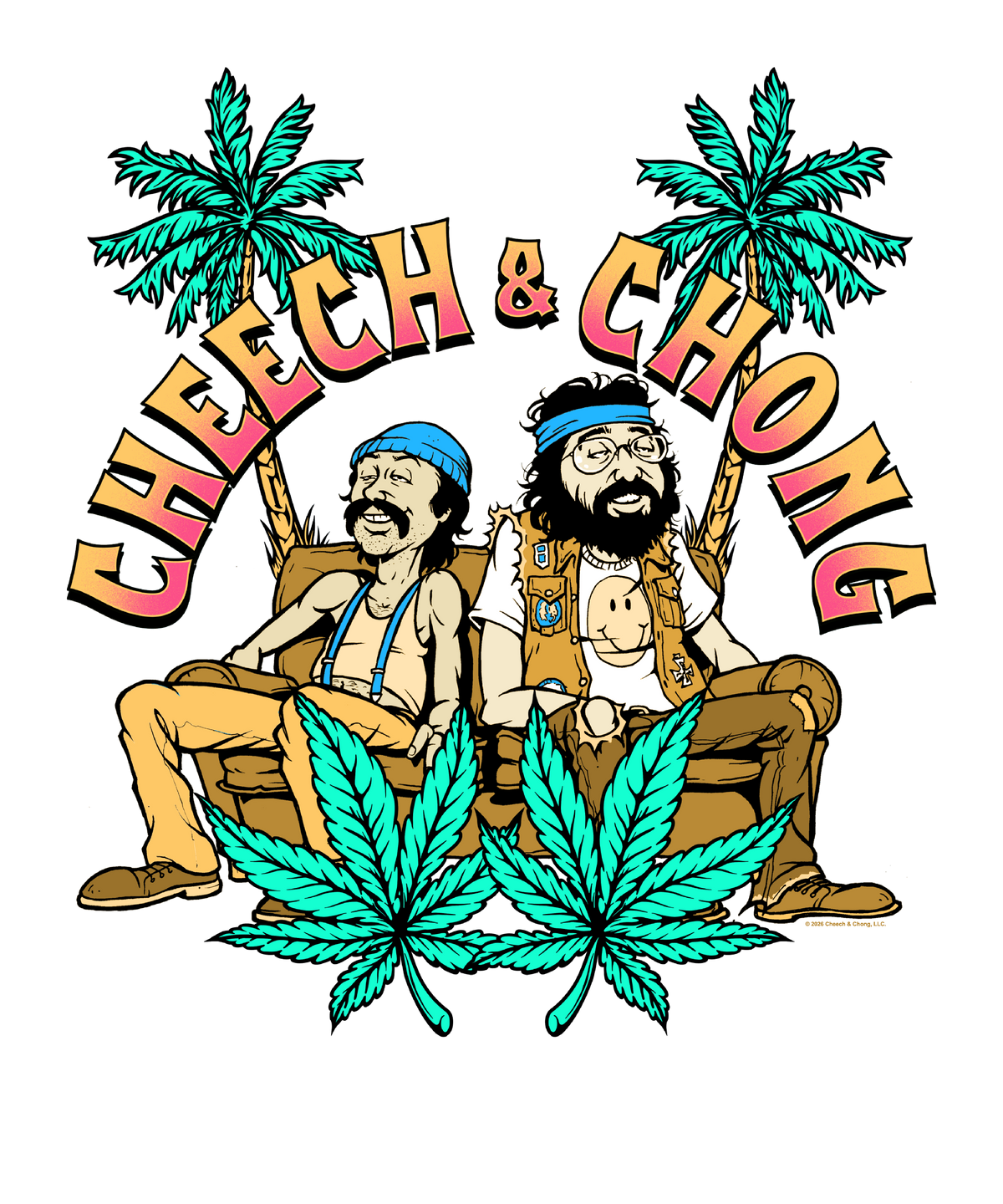 Cheech & Chong Cartoon Couch Palm Trees Mens T Shirt Grey Officially Licensed