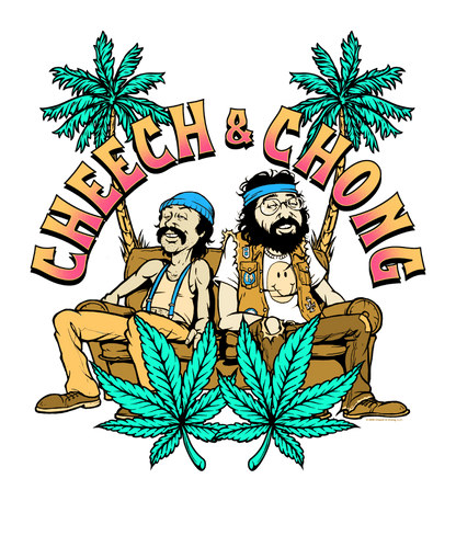 Cheech & Chong Cartoon Couch Palm Trees Mens T Shirt Grey Officially Licensed