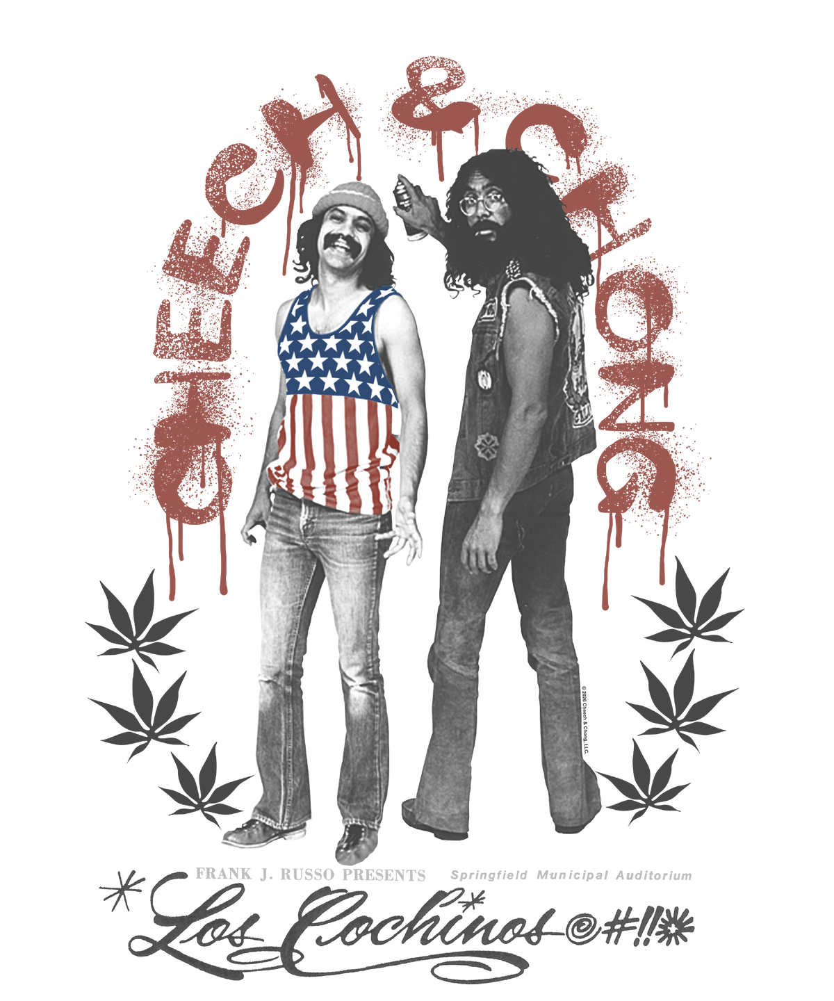 Cheech & Chong Los Cochinos Retro Concert Poster Mens T Shirt Grey Officially Licensed