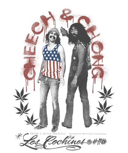 Cheech & Chong Los Cochinos Retro Concert Poster Mens T Shirt Grey Officially Licensed