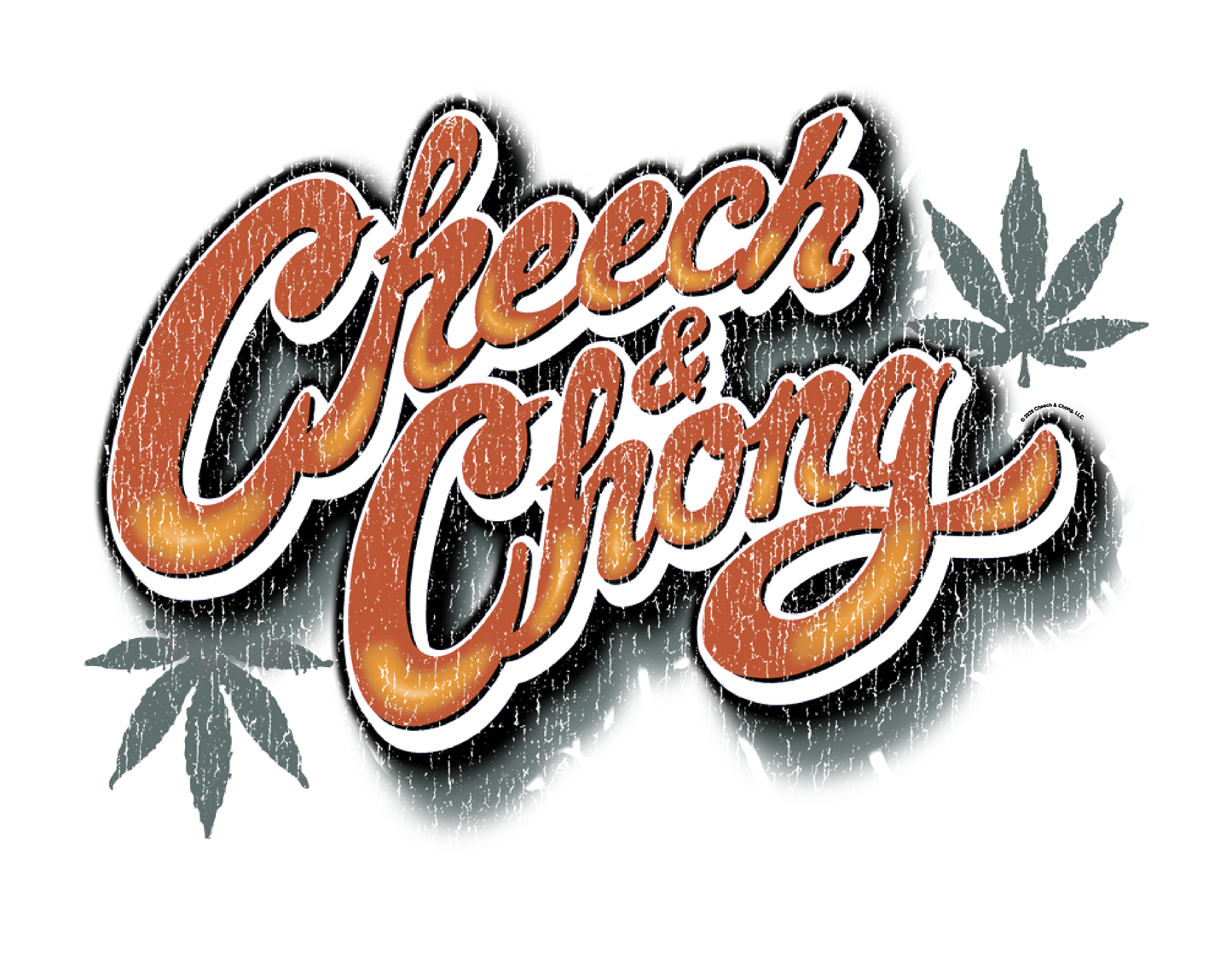 Cheech & Chong Vintage Script Distressed Leaf Logo Mens T Shirt Grey Officially Licensed