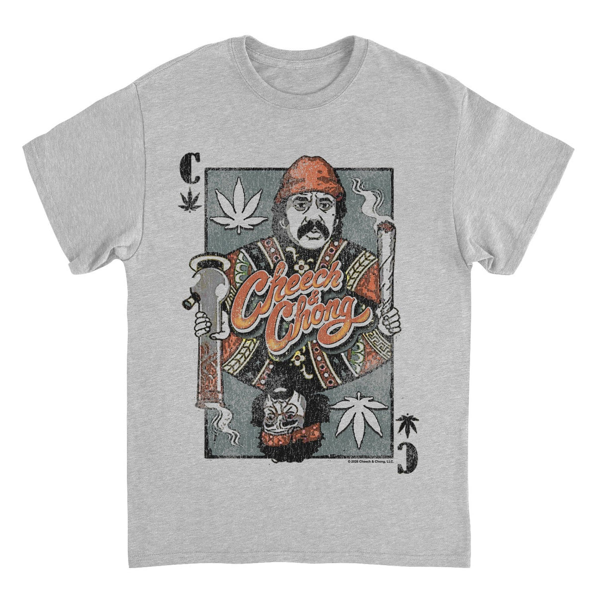 Cheech & Chong Playing Card King Character Distressed Mens T Shirt Grey Officially Licensed