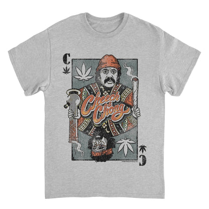 Cheech & Chong Playing Card King Character Distressed Mens T Shirt Grey Officially Licensed