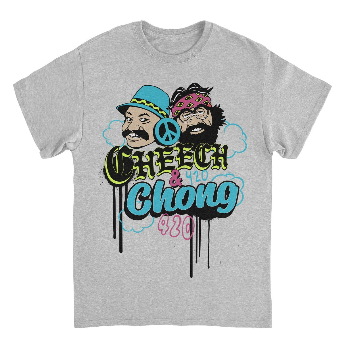 Cheech & Chong 420 Duo Peace Sign Mens T Shirt Grey Officially Licensed