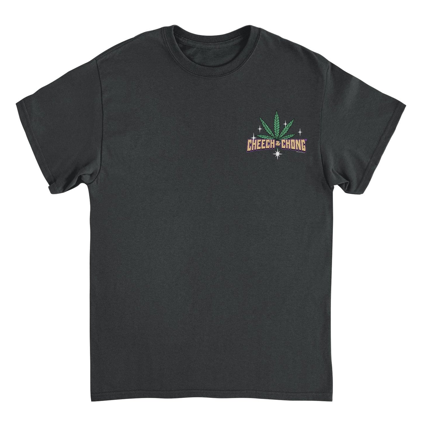 Cheech & Chong Leaf Logo Stars Left Chest Mens T Shirt Black Officially Licensed