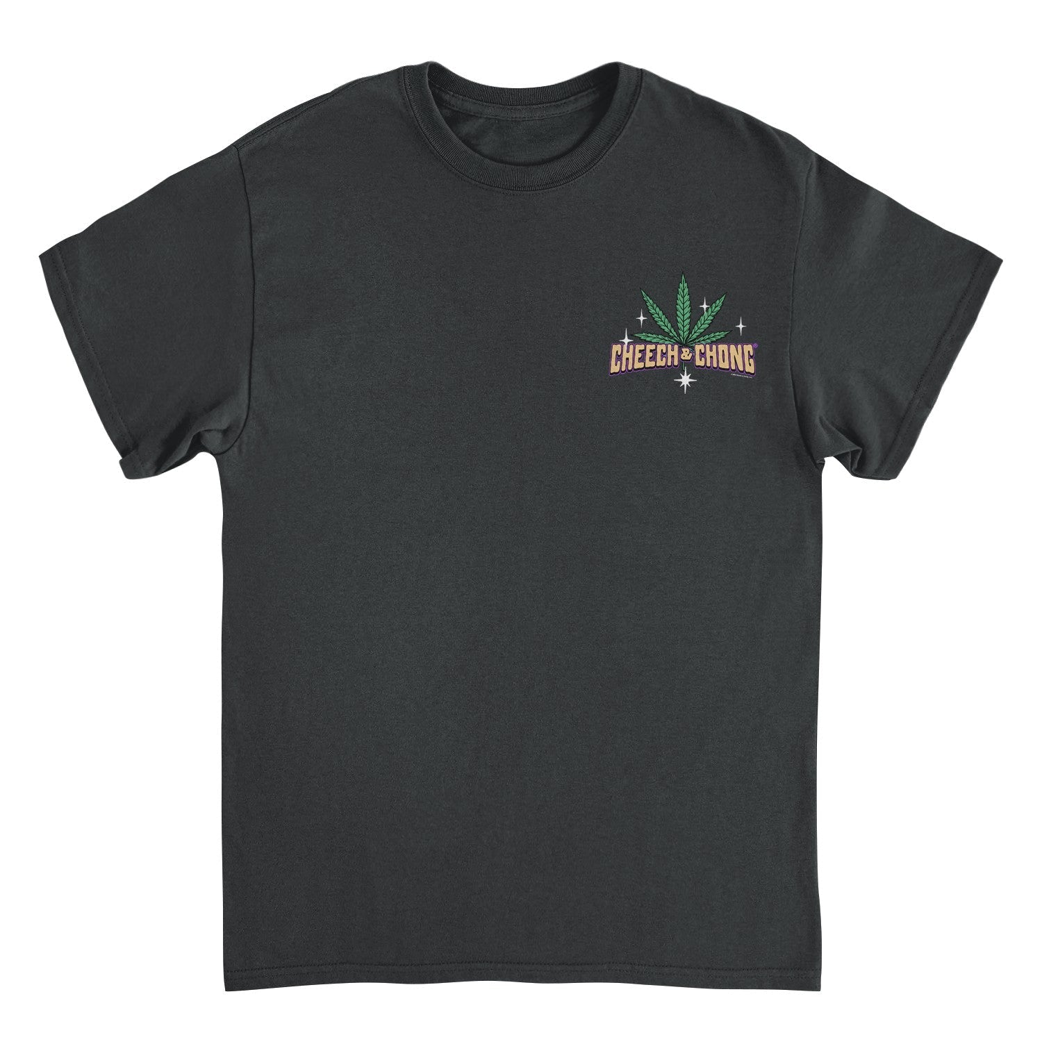 Cheech & Chong Leaf Logo Stars Left Chest Mens T Shirt Black Officially Licensed