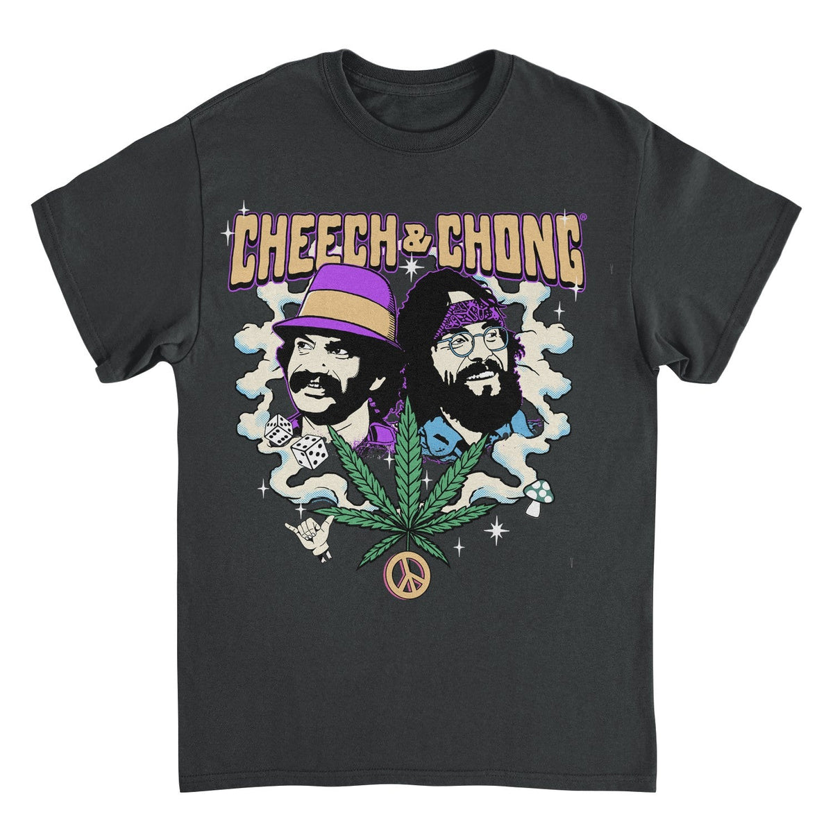 Cheech & Chong Duo Portrait Dice Peace Leaf Mens T Shirt Black Officially Licensed