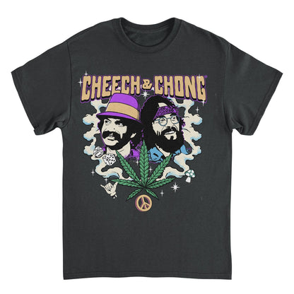 Cheech & Chong Duo Portrait Dice Peace Leaf Mens T Shirt Black Officially Licensed