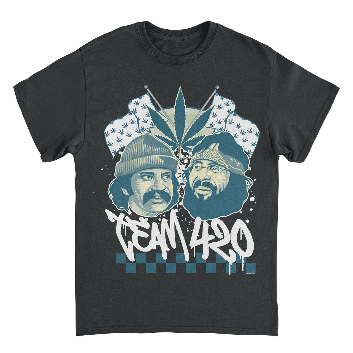Cheech & Chong Team 420 Duo Leaf Flags Mens T Shirt Black Officially Licensed