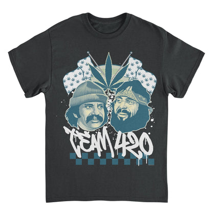 Cheech & Chong Team 420 Duo Leaf Flags Mens T Shirt Black Officially Licensed