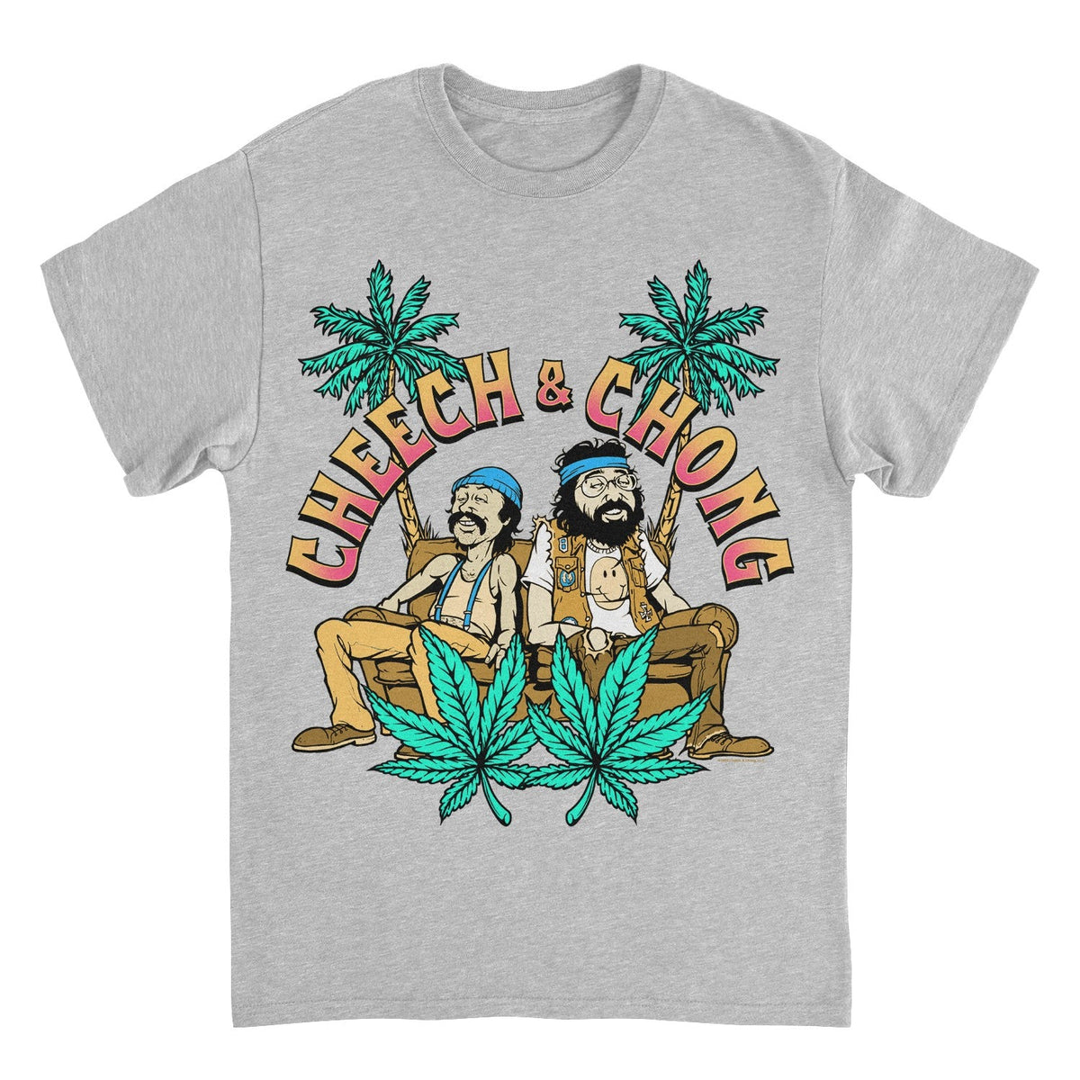 Cheech & Chong Cartoon Couch Palm Trees Mens T Shirt Grey Officially Licensed