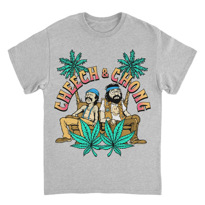Cheech & Chong Cartoon Couch Palm Trees Mens T Shirt Grey Officially Licensed