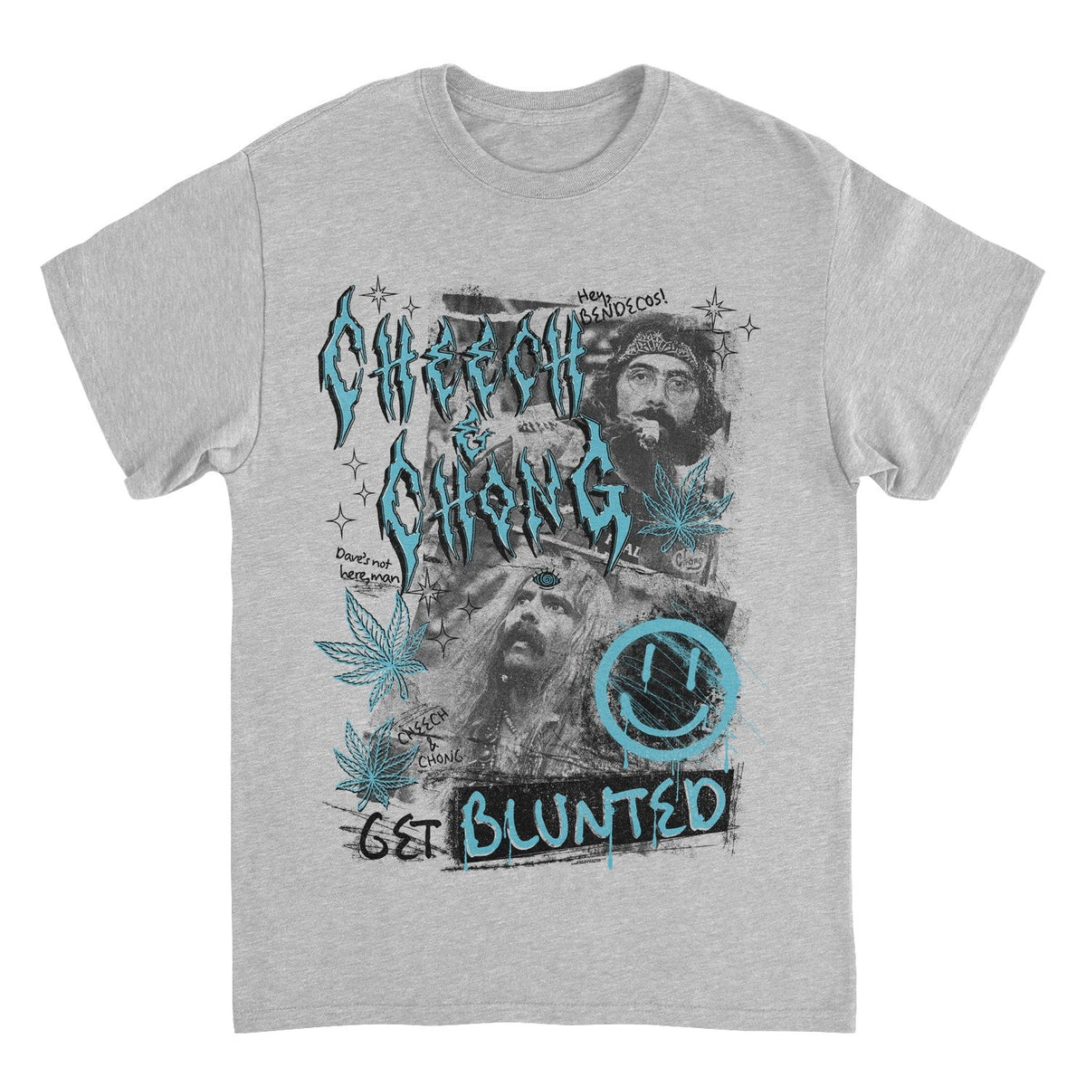 Cheech & Chong Get Blunted Blue Smiley Mens T Shirt Grey Officially Licensed