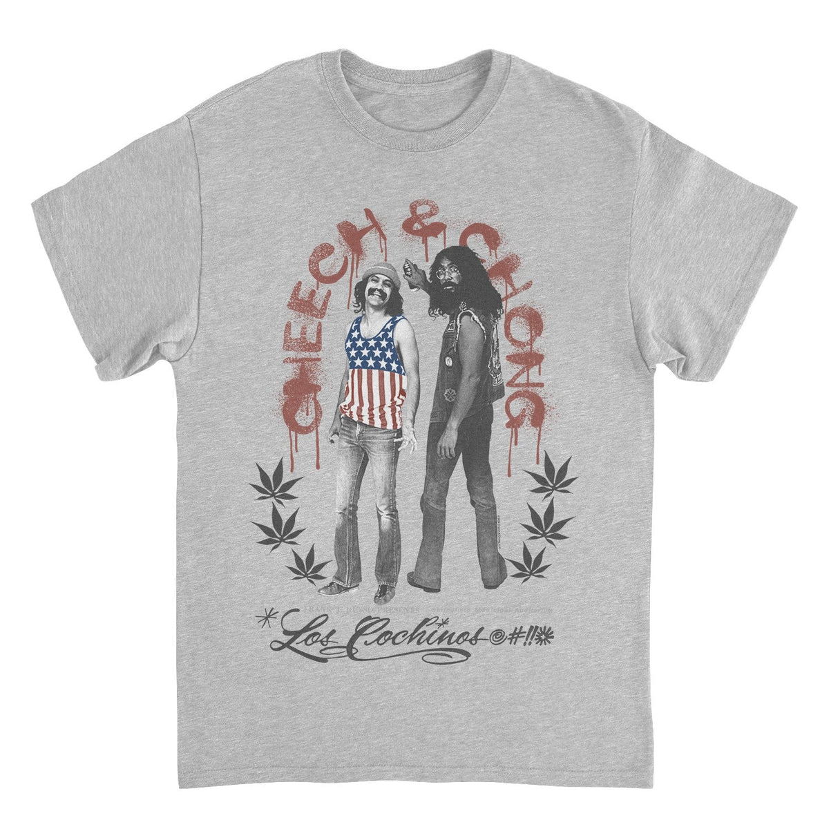 Cheech & Chong Los Cochinos Retro Concert Poster Mens T Shirt Grey Officially Licensed