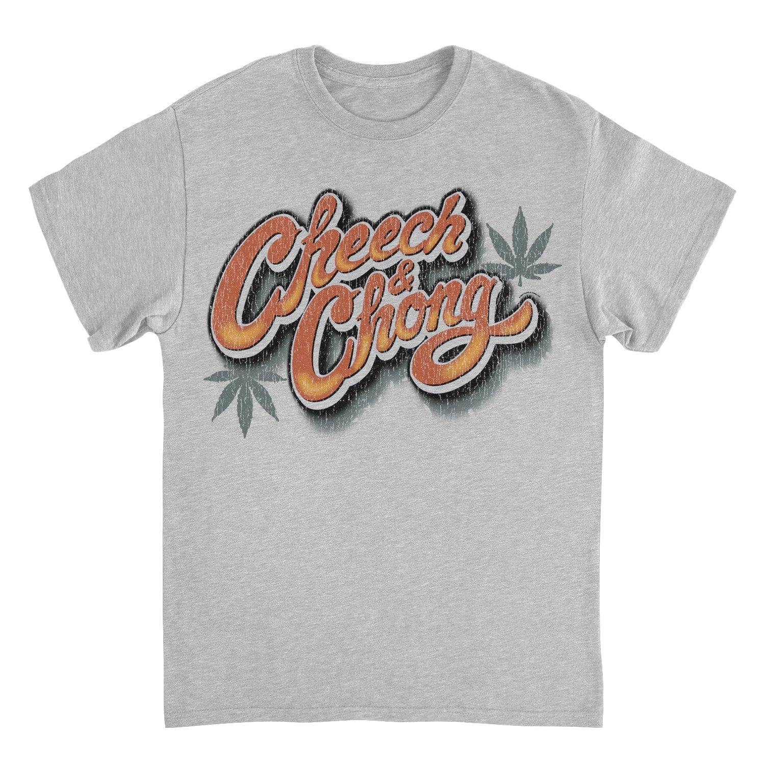 Cheech & Chong Vintage Script Distressed Leaf Logo Mens T Shirt Grey Officially Licensed