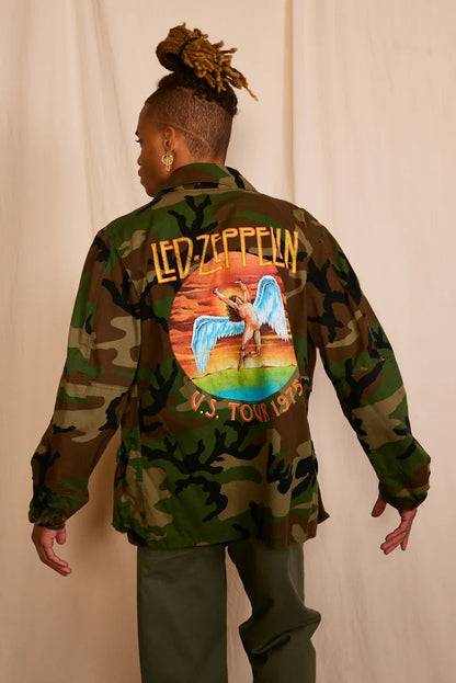 Led Zeppelin Authentic Vintage Mens Camo Army Jacket