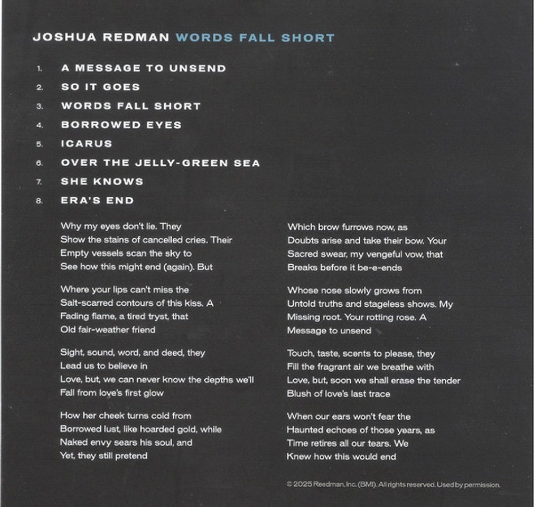 Joshua Redman – Words Fall Short Music CD