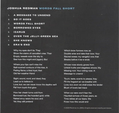 Joshua Redman – Words Fall Short Music CD